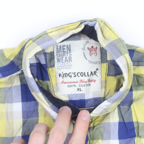 King’s Collar Men’s Multicoloured Check Cotton Long Sleeve Shirt XL