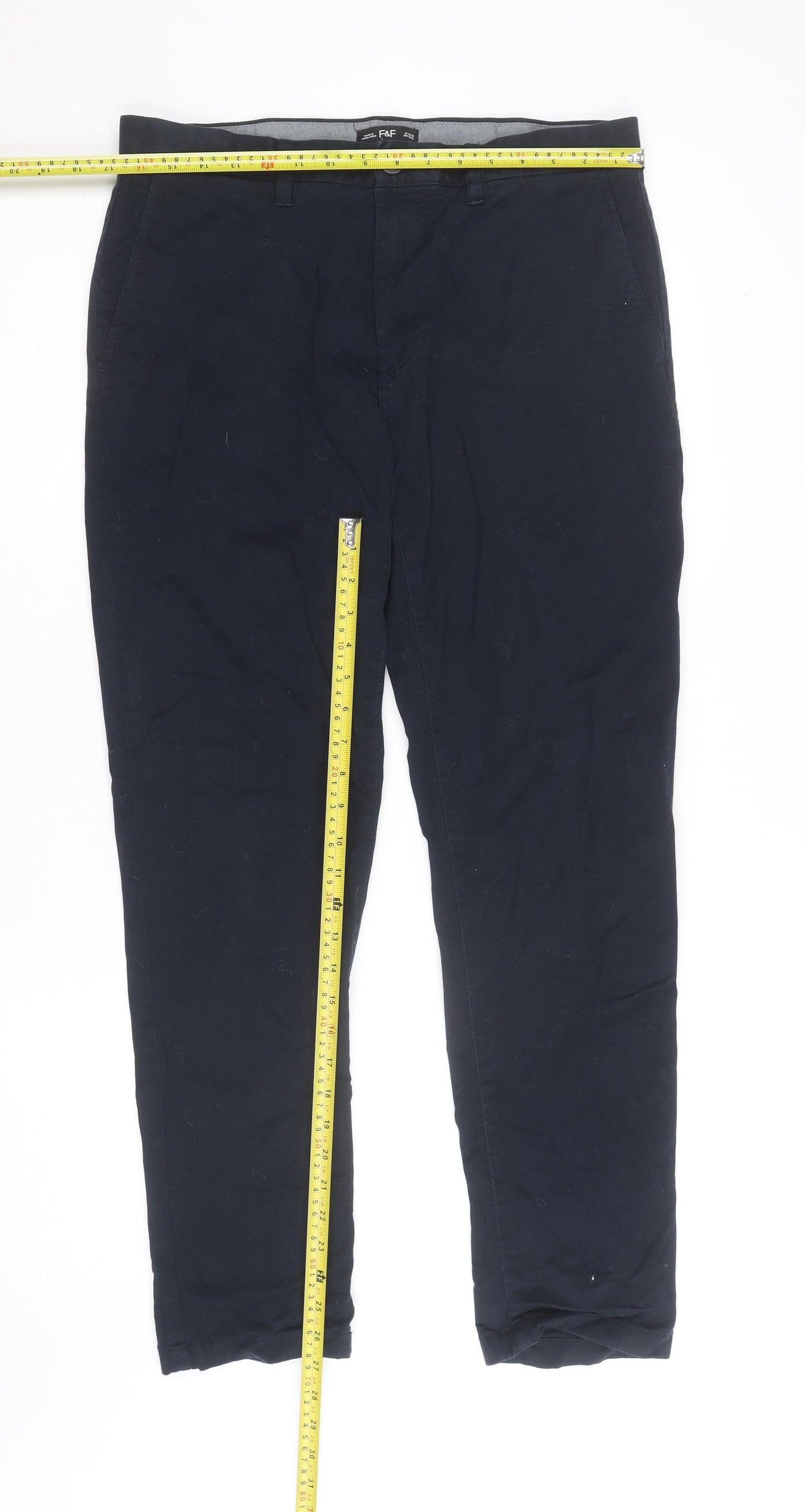 F&F Men's Blue Chino Trousers 34W 32L Regular Fit Cotton