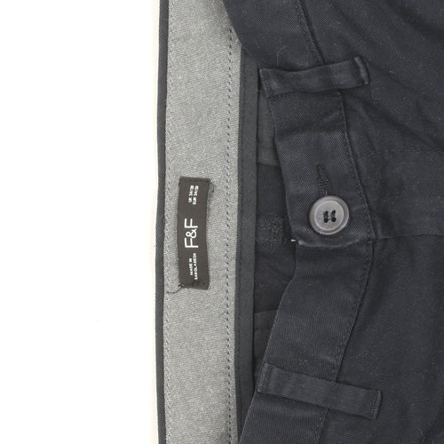 F&F Men's Blue Chino Trousers 34W 32L Regular Fit Cotton