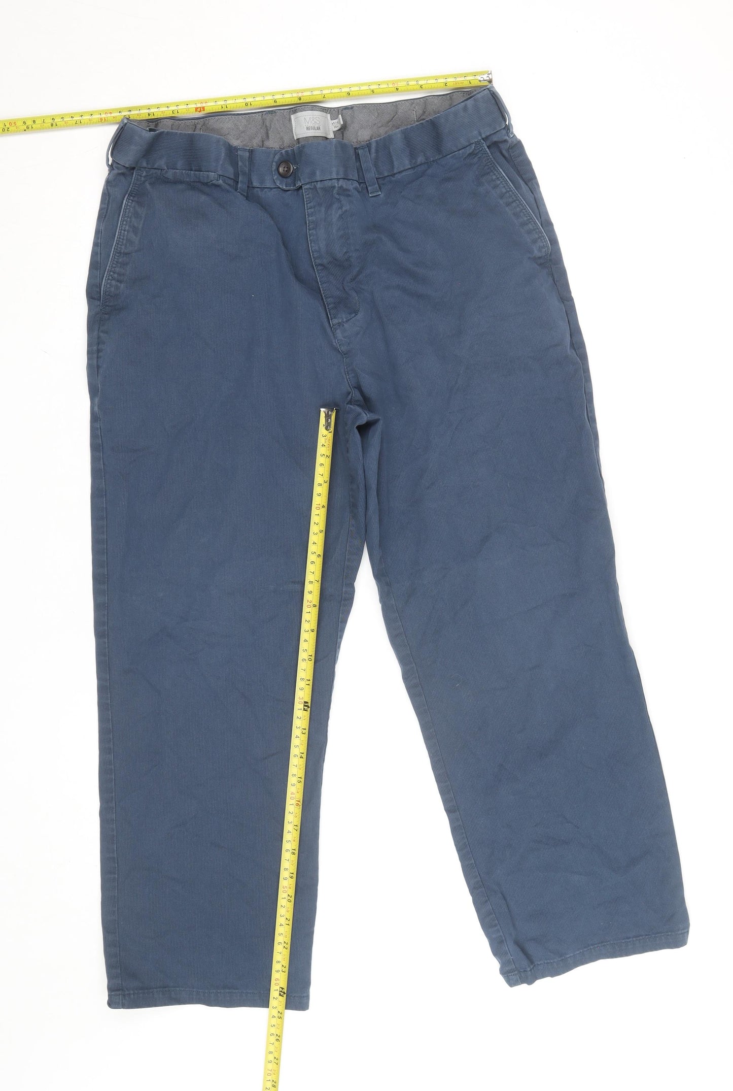 Marks and Spencer Men Blue Regular Fit Chino Trousers 36L