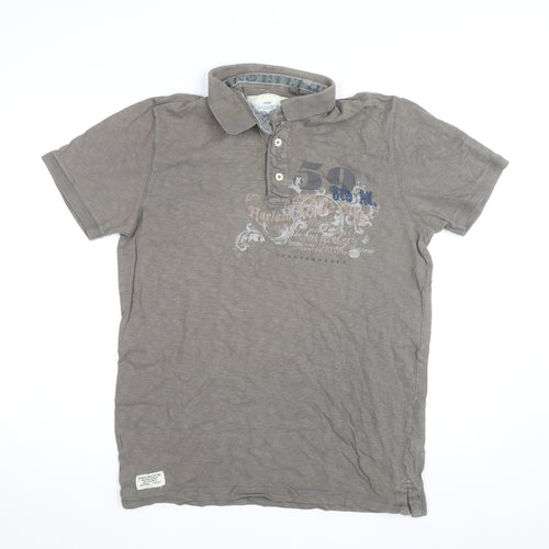 Next Men’s Brown Graphic Print Cotton Polo Shirt Size L