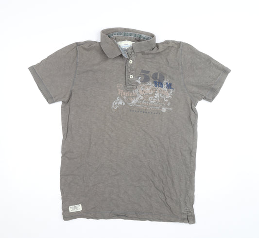 Next Men’s Brown Graphic Print Cotton Polo Shirt Size L