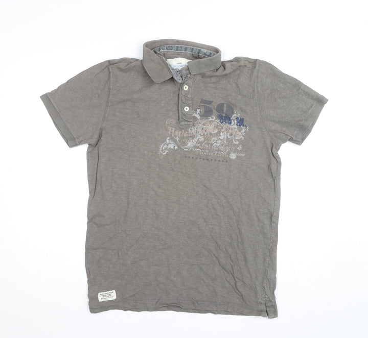 Next Men’s Brown Graphic Print Cotton Polo Shirt Size L