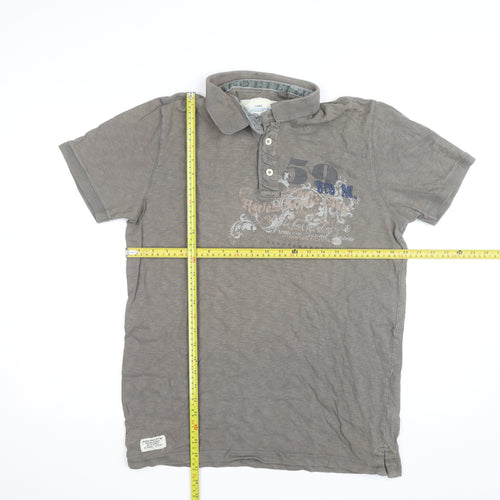 Next Men’s Brown Graphic Print Cotton Polo Shirt Size L