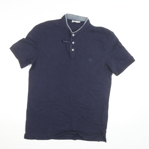 Springfield Men's Blue Slim Fit Cotton Henley Polo Shirt L