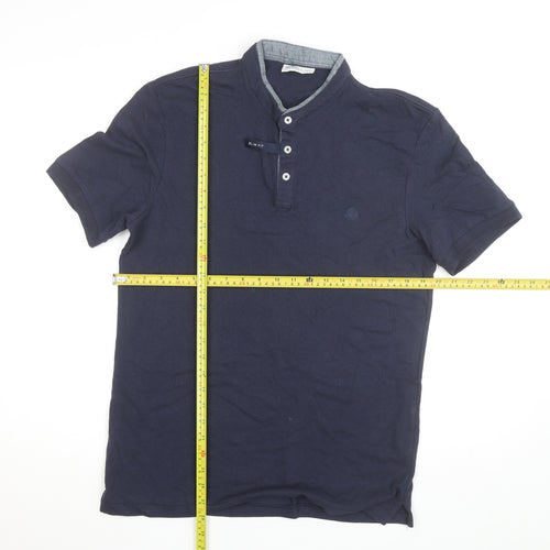 Springfield Men's Blue Slim Fit Cotton Henley Polo Shirt L