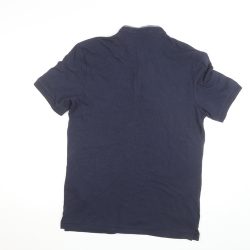 Springfield Men's Blue Slim Fit Cotton Henley Polo Shirt L