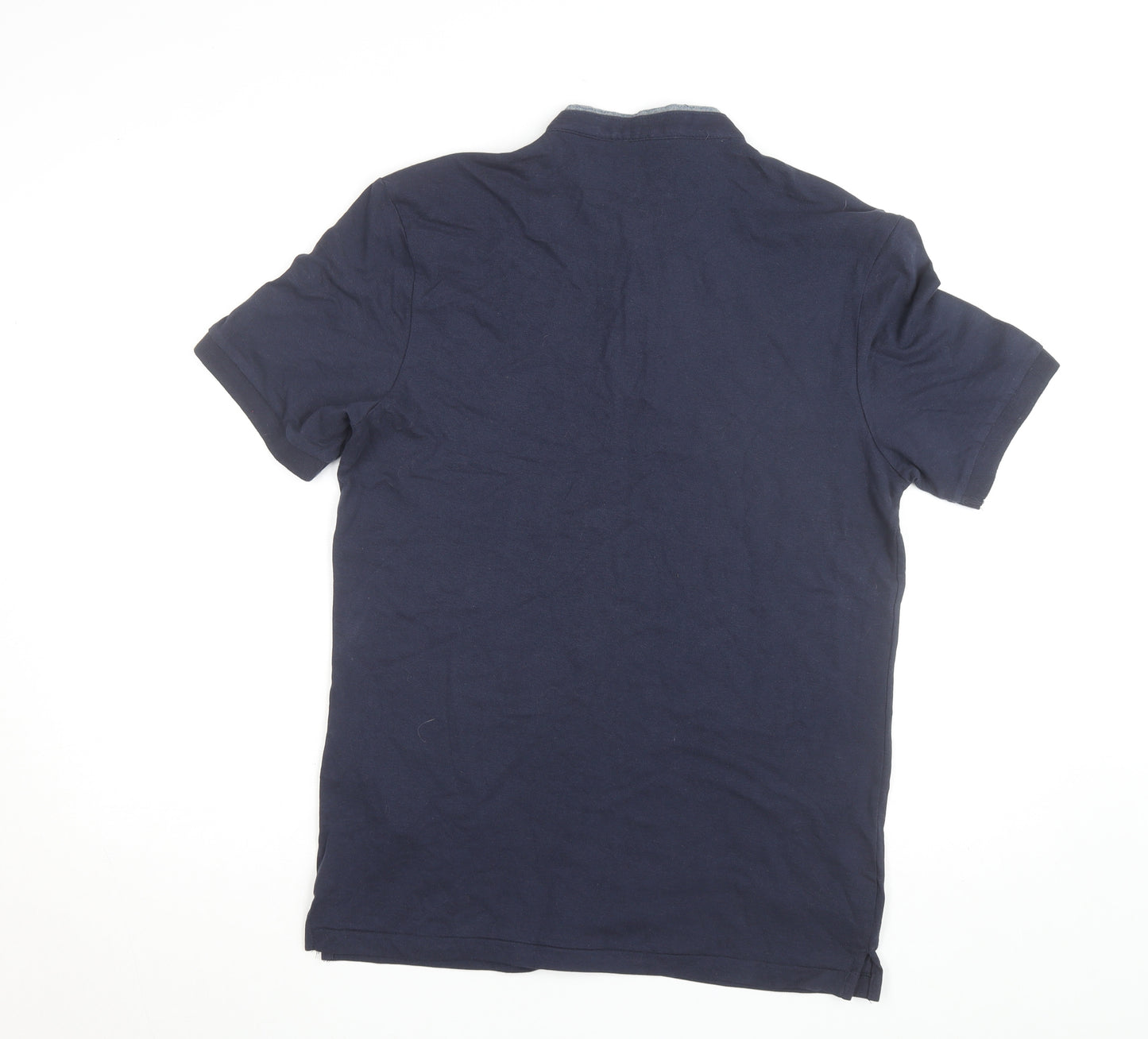 Springfield Men's Blue Slim Fit Cotton Henley Polo Shirt L