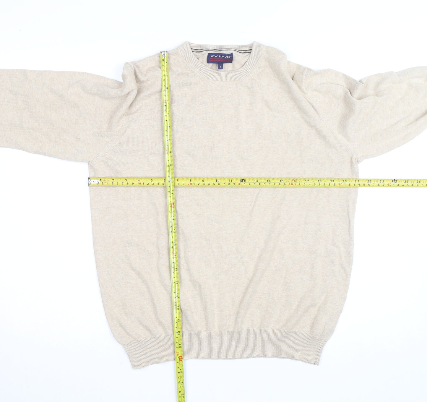 New Haven Men's Beige Small Crew Neck Pullover Jumper