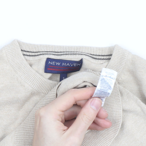 New Haven Men's Beige Small Crew Neck Pullover Jumper