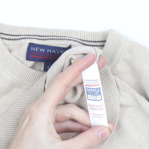 New Haven Men's Beige Small Crew Neck Pullover Jumper