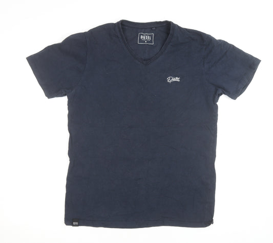 Diesel Men's Blue V-Neck Cotton T-Shirt Size M