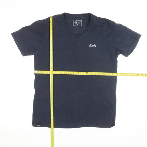 Diesel Men's Blue V-Neck Cotton T-Shirt Size M