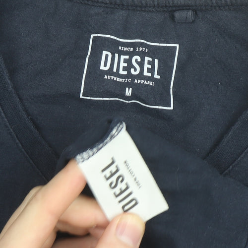 Diesel Men's Blue V-Neck Cotton T-Shirt Size M