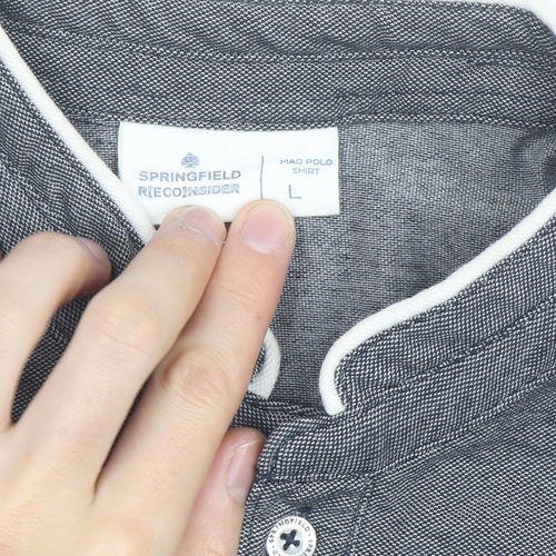 Springfield Men’s Grey Mao Collar Polo Shirt Size L