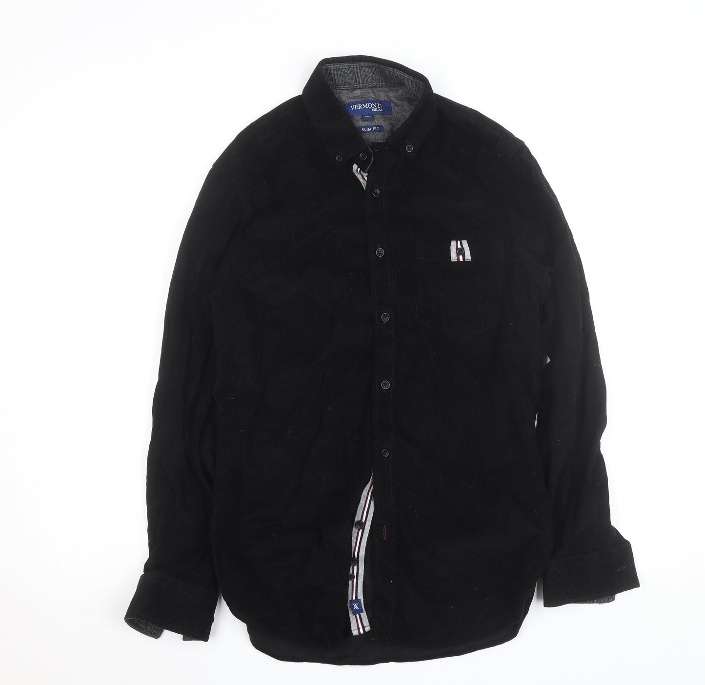Vermonti Milan Men’s Black Slim Fit Corduroy Long Sleeve Shirt S