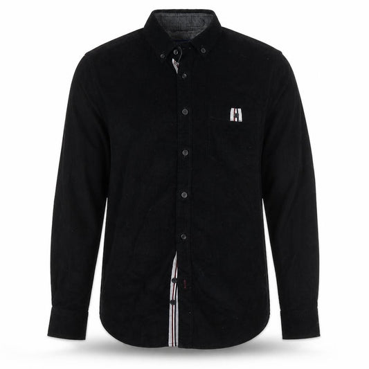 Front view of Vermonti Milan Men’s Black Slim Fit Corduroy Long Sleeve Shirt S