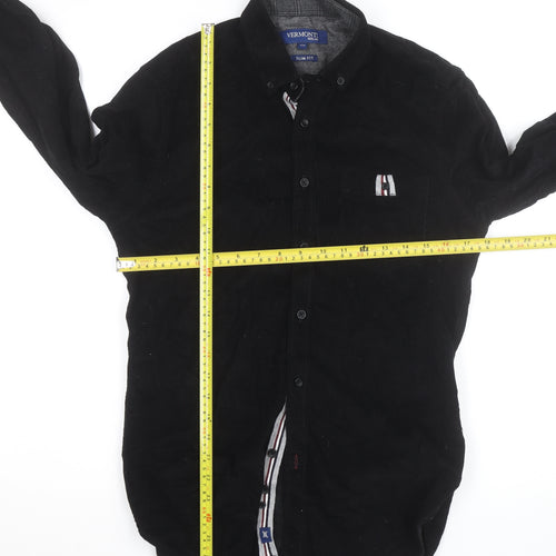 Vermonti Milan Men’s Black Slim Fit Corduroy Long Sleeve Shirt S
