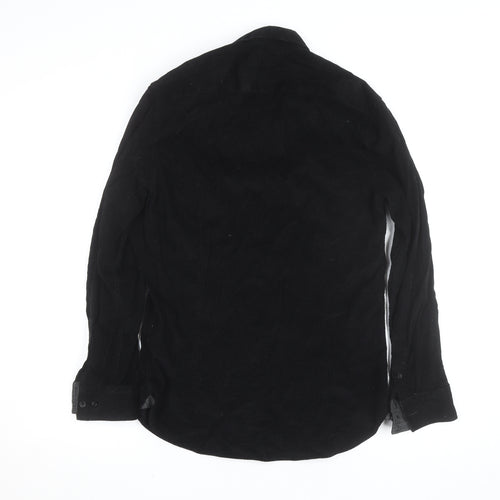 Vermonti Milan Men’s Black Slim Fit Corduroy Long Sleeve Shirt S