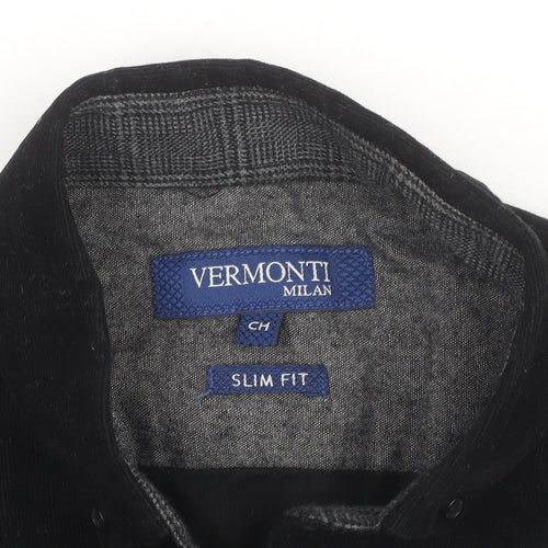 Vermonti Milan Men’s Black Slim Fit Corduroy Long Sleeve Shirt S