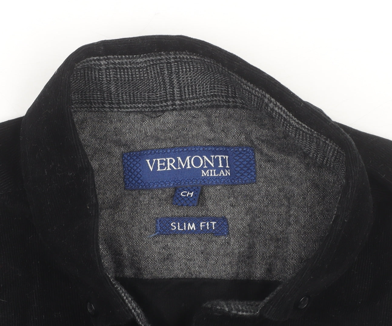 Vermonti Milan Men’s Black Slim Fit Corduroy Long Sleeve Shirt S