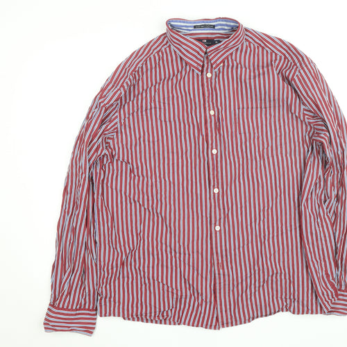 Marks and Spencer Blue Harbour Men's Red Striped Button-Up Shirt XL