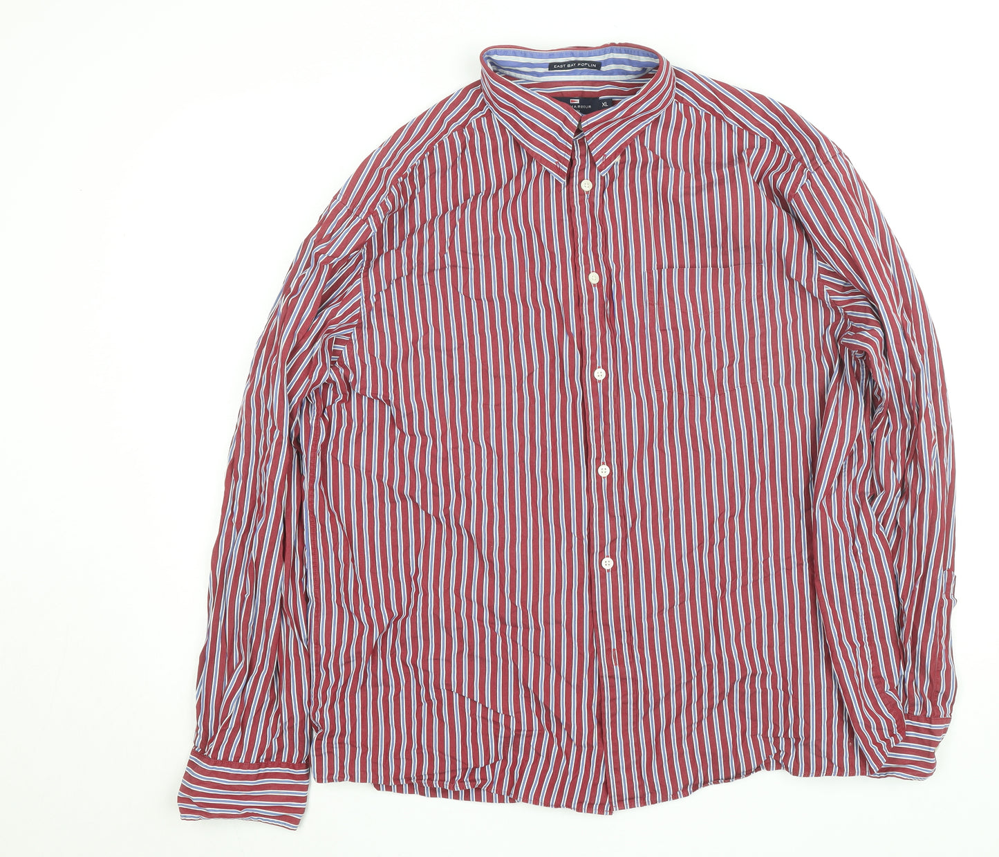 Marks and Spencer Blue Harbour Men's Red Striped Button-Up Shirt XL