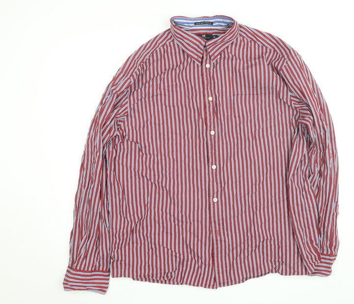 Marks and Spencer Blue Harbour Men's Red Striped Button-Up Shirt XL