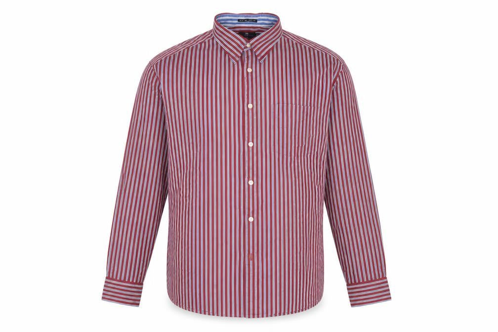 Front view of Marks & Spencer Blue Harbour Men's Red Striped Button-Up Shirt XL