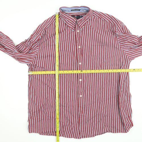 Marks and Spencer Blue Harbour Men's Red Striped Button-Up Shirt XL