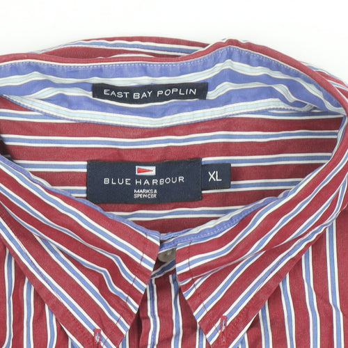 Marks and Spencer Blue Harbour Men's Red Striped Button-Up Shirt XL