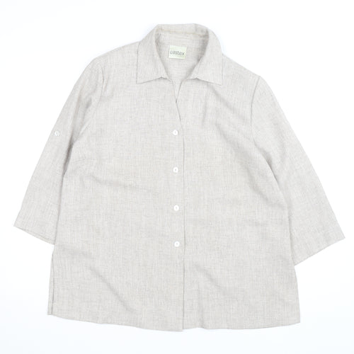 Eastex Women Beige 3/4 Sleeve Collared Button-Up Shirt Size 14