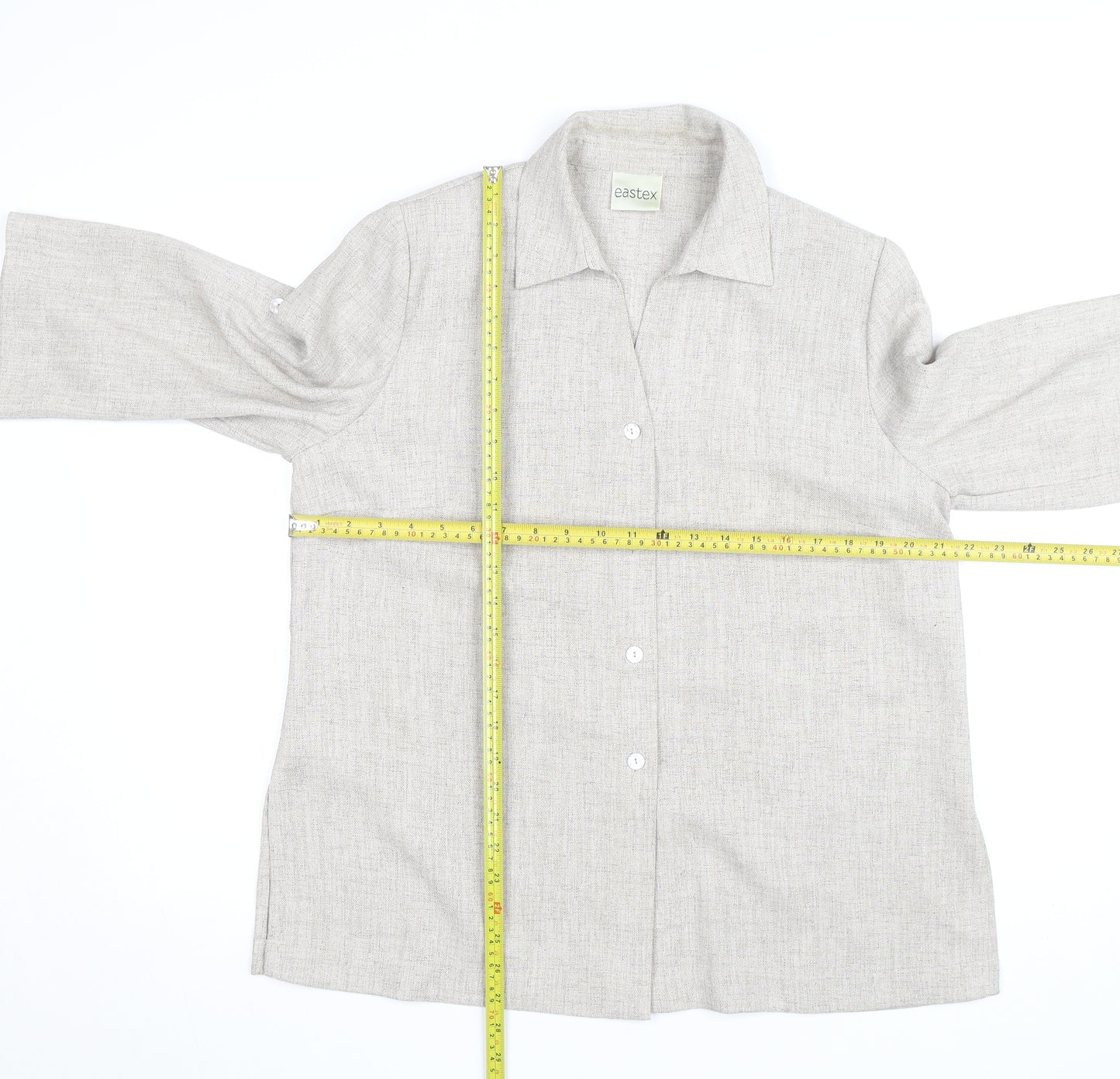 Eastex Women Beige 3/4 Sleeve Collared Button-Up Shirt Size 14