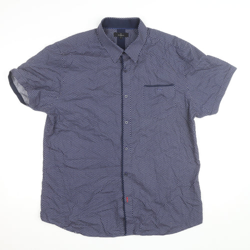 Jeff Banks Men's Blue Floral Short Sleeve Button-Up Cotton Shirt L