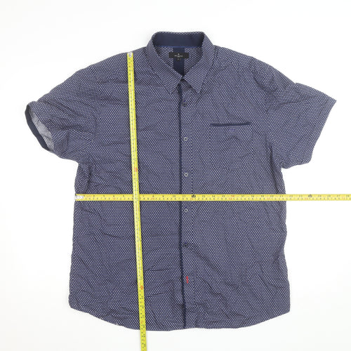 Jeff Banks Men's Blue Floral Short Sleeve Button-Up Cotton Shirt L