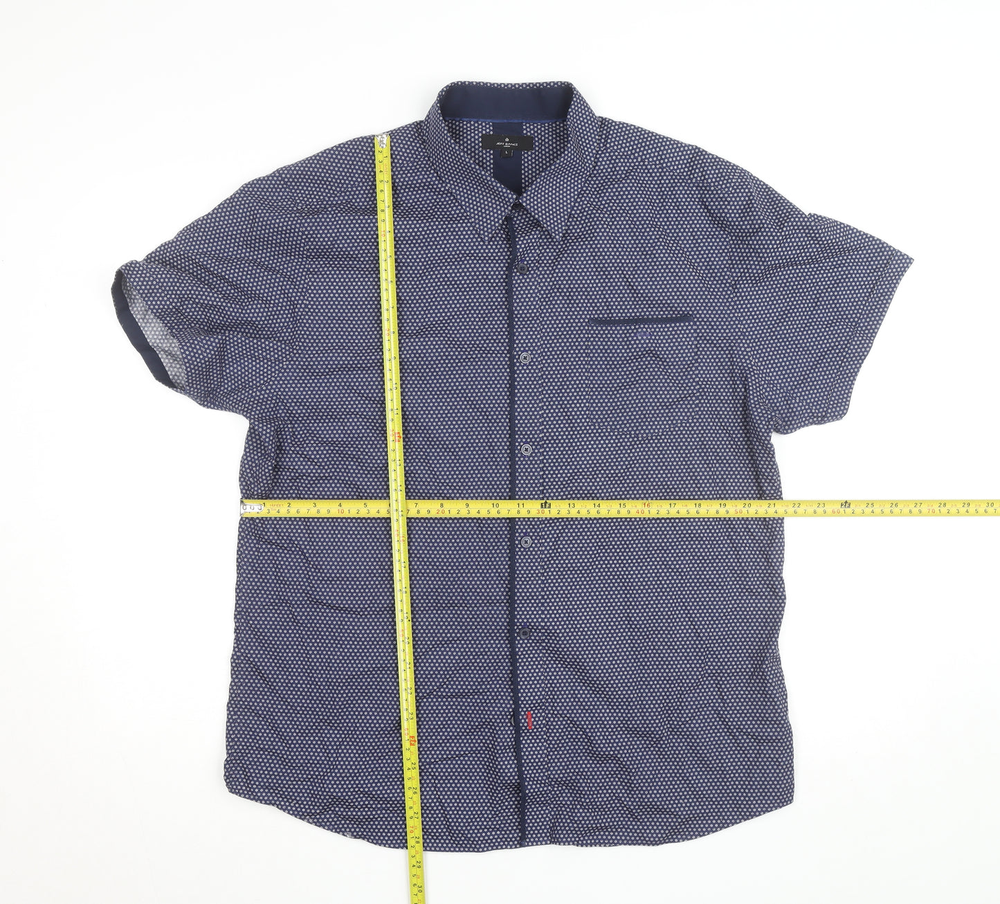 Jeff Banks Men's Blue Floral Short Sleeve Button-Up Cotton Shirt L