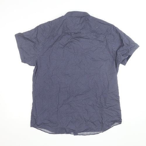 Jeff Banks Men's Blue Floral Short Sleeve Button-Up Cotton Shirt L