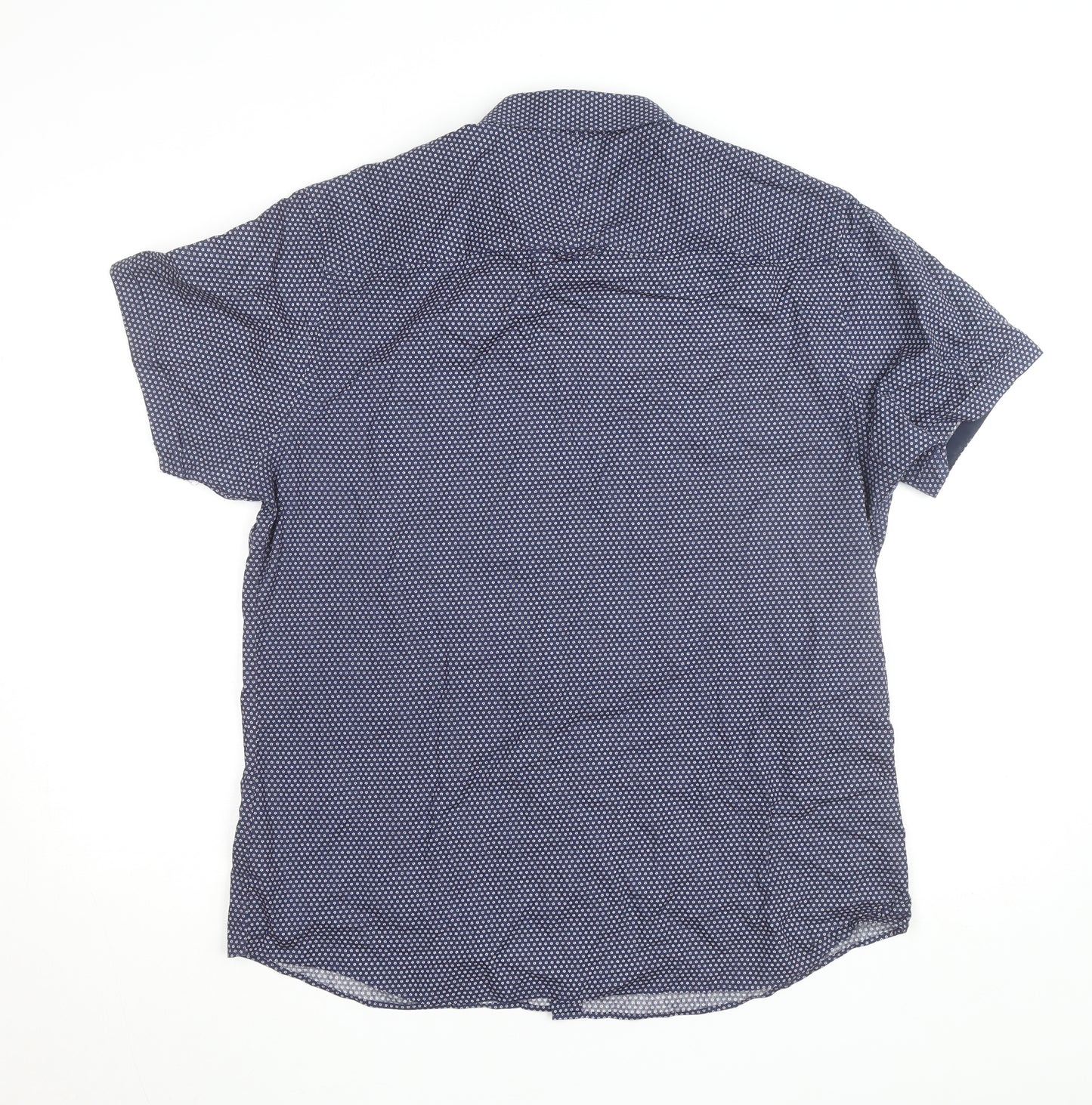Jeff Banks Men's Blue Floral Short Sleeve Button-Up Cotton Shirt L