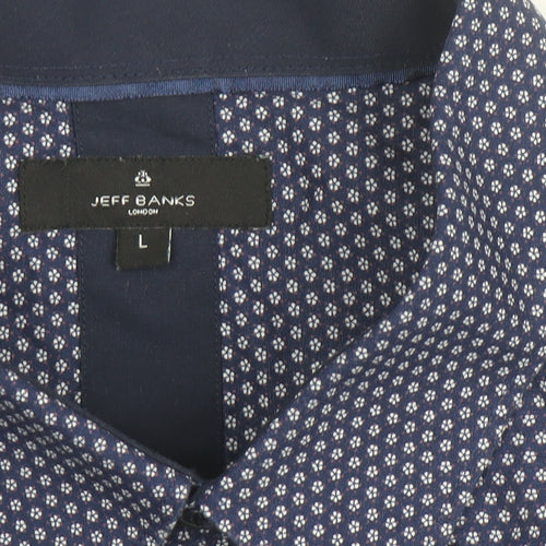 Jeff Banks Men's Blue Floral Short Sleeve Button-Up Cotton Shirt L