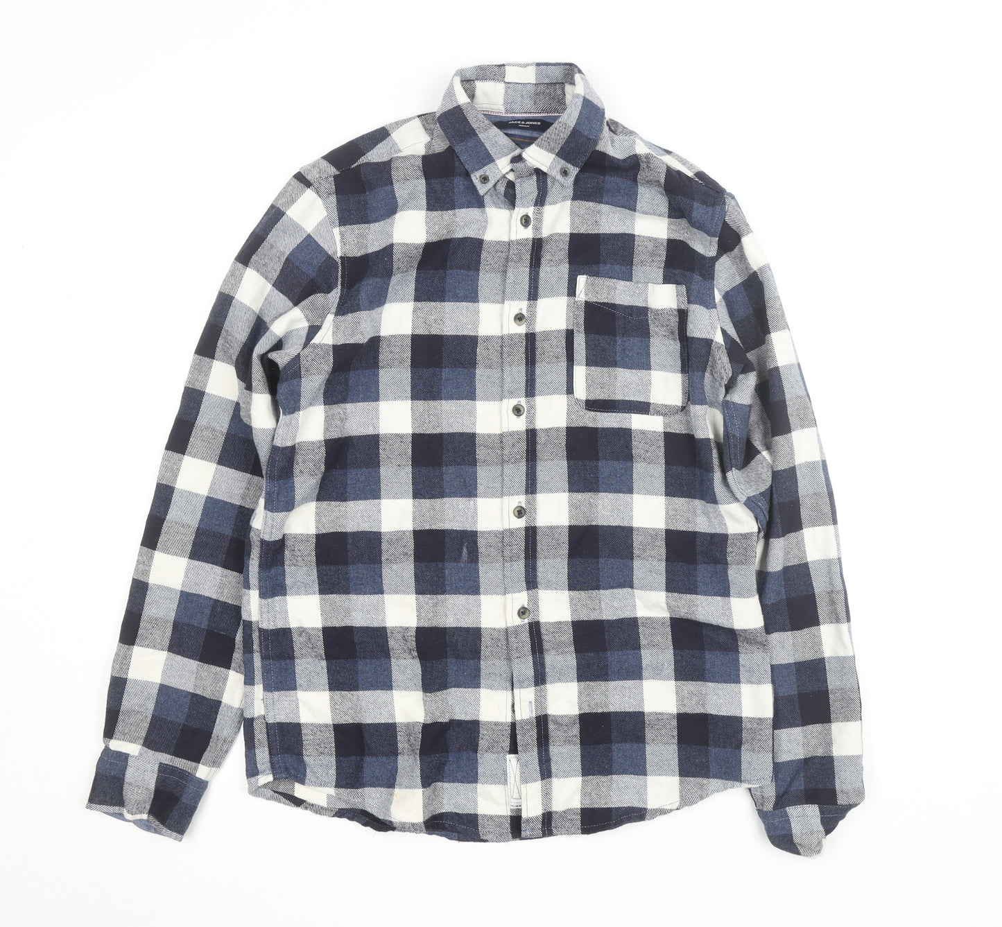 Jack & Jones Men’s Blue Check Flannel Button-Up Shirt M