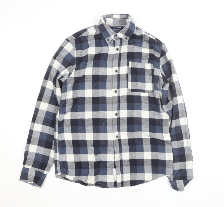 Jack & Jones Men’s Blue Check Flannel Button-Up Shirt M