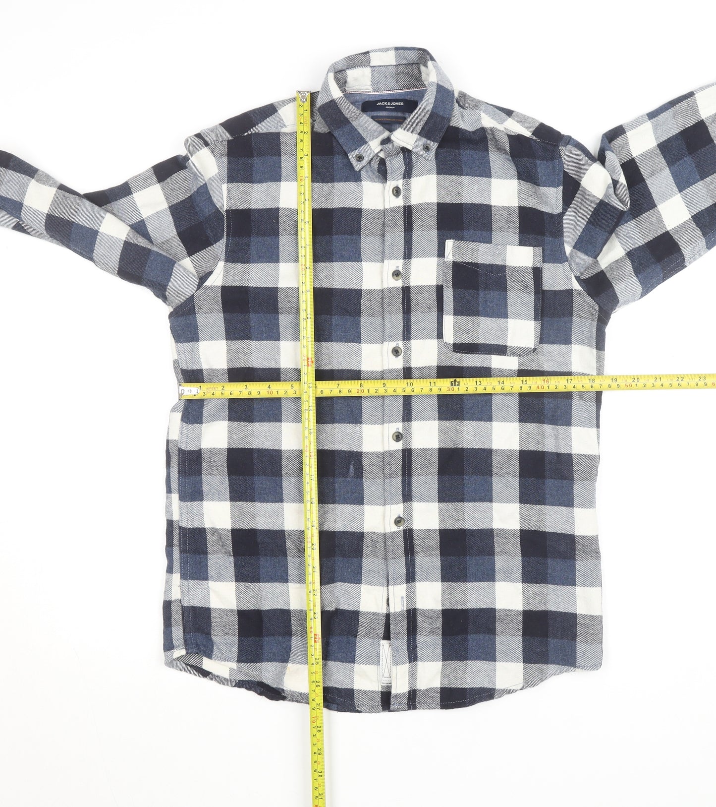 Jack & Jones Men’s Blue Check Flannel Button-Up Shirt M