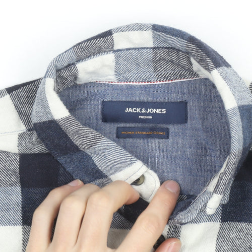 Jack & Jones Men’s Blue Check Flannel Button-Up Shirt M