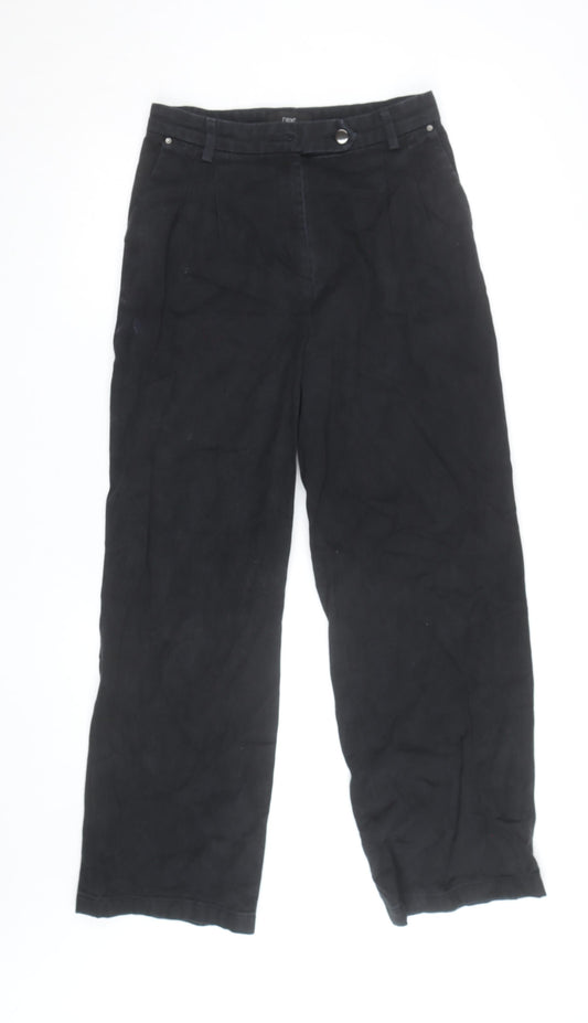 Next Women's Black Cotton Stretch Straight Trousers Size 10