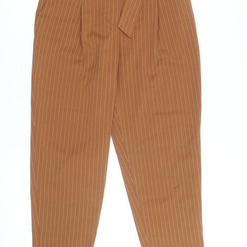 New Look Women’s Brown Striped Paperbag Tapered Trousers Size 10