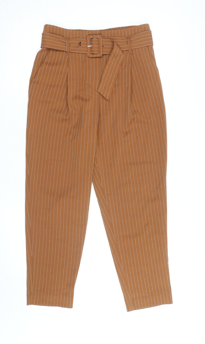 New Look Women’s Brown Striped Paperbag Tapered Trousers Size 10