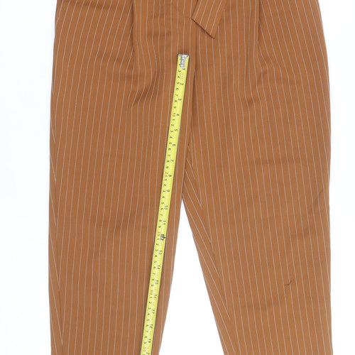 New Look Women’s Brown Striped Paperbag Tapered Trousers Size 10