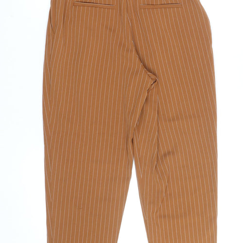New Look Women’s Brown Striped Paperbag Tapered Trousers Size 10