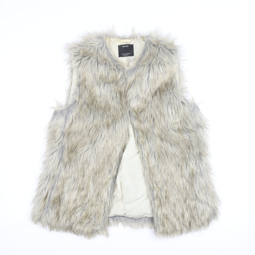 Bershka Women's Grey Faux Fur Waistcoat Size S Midi Lined Open