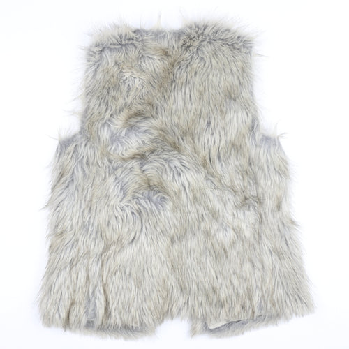Bershka Women's Grey Faux Fur Waistcoat Size S Midi Lined Open